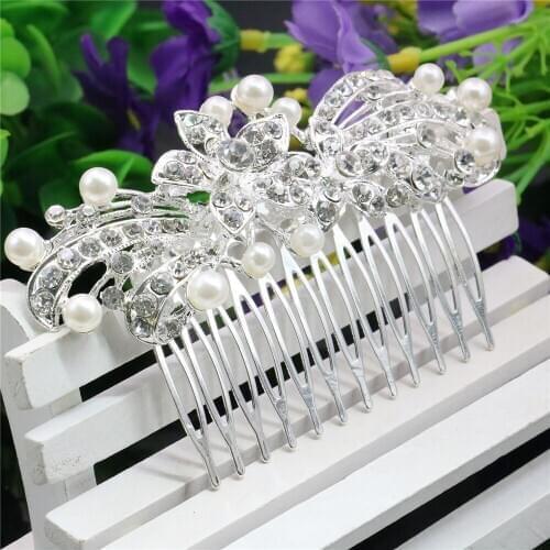Wedding Bridal Flower Leaves Pearl Crystal Hairpin Hair Comb Hair Clips Women Girls Party Jewelry Accessories Decoration Gifts