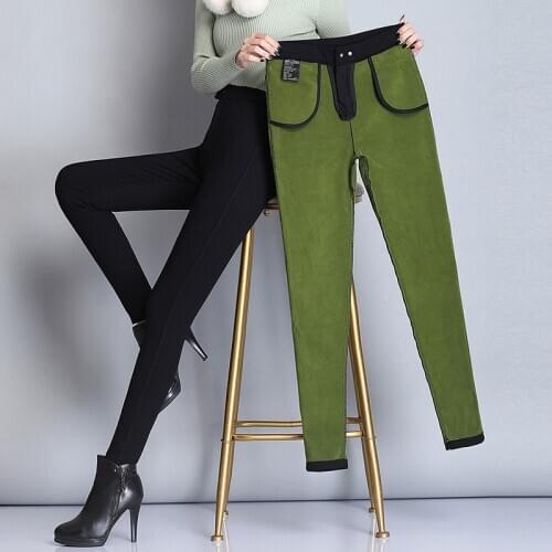 Women Skinny Winter Pencil Pants Good Stretch Thick Female New Trousers Slim Legging Plus Velvet Casual Pants Elastic 965C