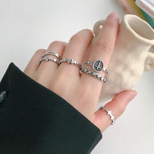 Korean Version Hot Sale 100% 925 Sterling Silver Ring Cross Shape Retro Style Trend Hand Rings Woman Female Fine Jewelry
