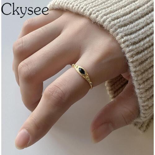 Ckysee Black Demon Eye Rings New 925-Sterling -Silver Adjustable Opened Ring For Woman Fashion Charms Jewelry Gift