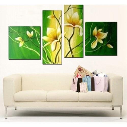 100%Hand Painted Green background Flower Art Landscape painting Abstract Oil Painting on Canvas Art Wall Home Decoration
