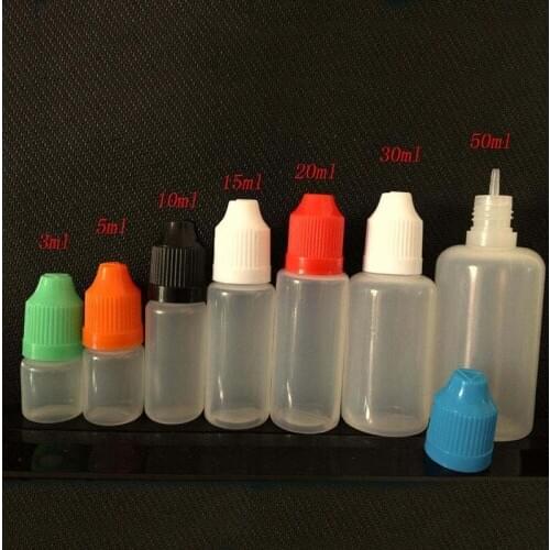 1000pcs empty E liquid Dropper Bottle PE 3ml 5ml 10ml 15ml 20ml 30ml 50ml 60ml 100ml 120ml Plastic Bottles for E Liquid Nail Gel