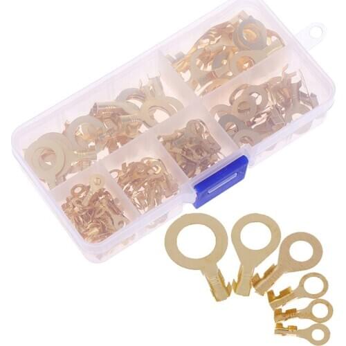 150pcs/set Ring Type Gold Terminals Golden Brass Non-insulated Crimp Terminals Connectors Cable Wire Connectors