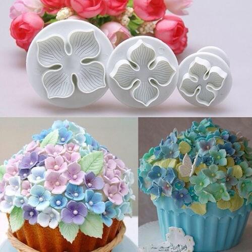 3Pcs/set DIY Hydrangea Laurustinus Flower Gum Paste Cake Cookie Plunger Cutter fondant decrating tools