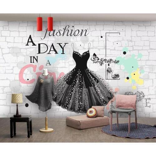 Custom 3D mural wallpaper personalized brick wall fashion little black dress clothing store background wall decoration painting