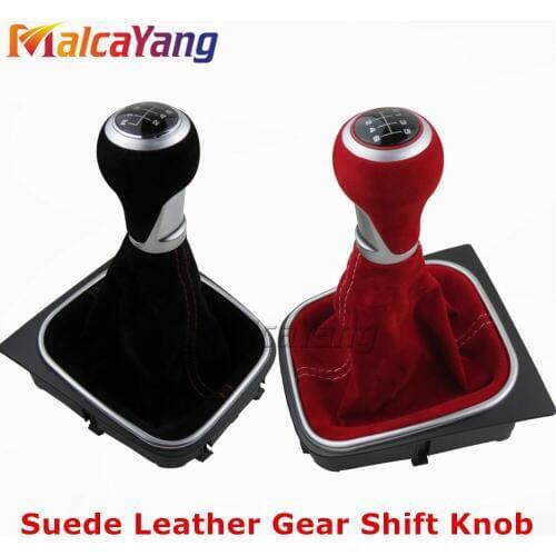 6 Speed 12mm Red Black Soft Suede Leather Gear Stick Shift Knob Boot Kit For Volkswagen V-W Golf 5 6 MK5 MK6 R32 G-TI 2004-2009