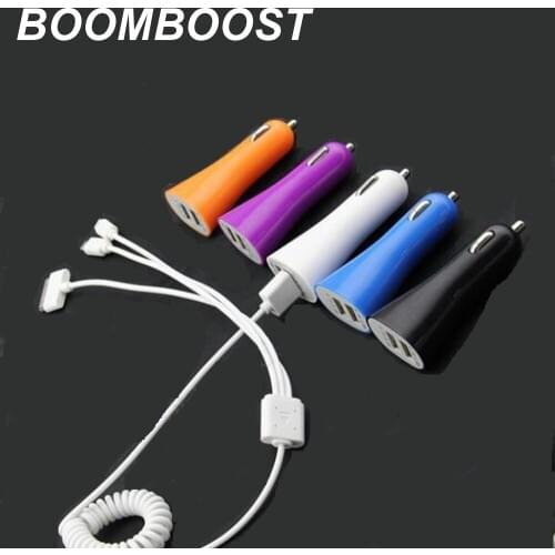 12V Dual USB car charger for phone Digital camera Auto Adapter 5V 2.1A 1A output with USB cable