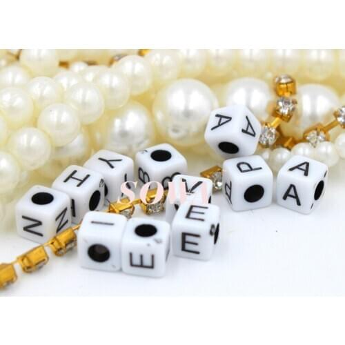 Free shipping 500pcs 6mm Mixed White Alphabet/ Letter Acrylic Cube Beads for DIY Loom Rubber Bands Charm Bracelets