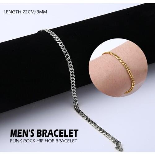 Hip Pop Cuban Link Bracelet for Men Rock Link Chain Wrist Bracelets Bangles Punk Style Party Jewellery Gift 3/5/7/9/11mm