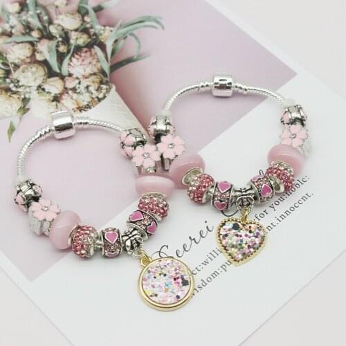 New Purple Glass Charm Bracelets & Bangles Silver Color Love Charm Beads CZ Fit DIY Bracelet For Women Girl Jewelry