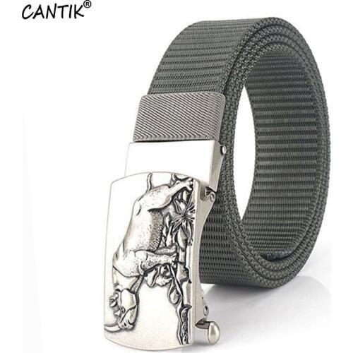 CANTIK Unique Design Rhinoceros Automatic Buckle Metal Quality Grey Nylon & Canvas Belts for Men Clothing Accessories CBCA260