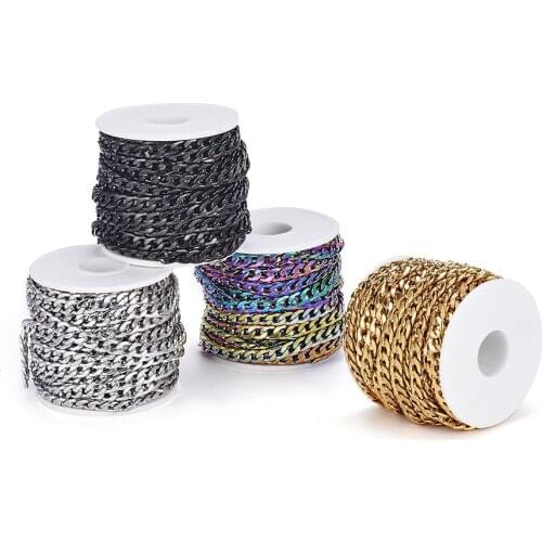 10m/roll 304 Stainless Steel Necklace Chains Cuban Link Chains Chokers For DIY Bracelet Jewelry Making Accessories 10x7x1.8mm