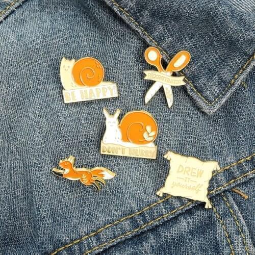 Don't Hurry Enamel Pins Custom Snails Fox Scissors Brooch Lapel pin Badge Bag Cartoon Jewelry Gift for Kids Friends Wholesale