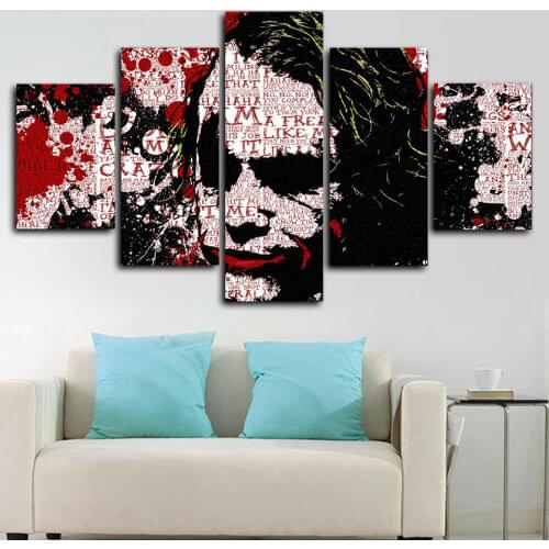 Heath Ledger Joker Movie Abstract 5 Panel Canvas Picture Print Wall Art Canvas Painting Wall Decor for Living Room No Framed