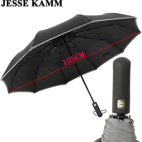 JESSEKAMM New Arrive Safty Reflective Automatic Compact Umbrella 23' Night Walk Travel Safe 190T Pongee Clothe Strong Windproof