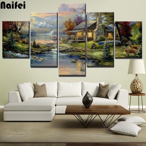 5pcs,DIY painting,Full square Diamond Painting Cross Stitch Mosaic stickers 5D Diamond Embroidery country house Home Decor gift