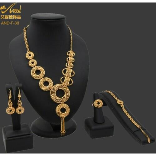 Sets For Women Ethiopian Luxury Gold Necklace Arabic Wedding Party Fashion Earrings Ring India Gold Plated Filled Bracelets