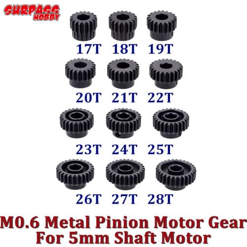 Surpass Hobby M0.6 Metal Pinion Motor Gear 5mm Shaft 17T 18T 19T 20T 21T 22T 23T 24T 25T 26T 27T 28T for 1/10 1/8 Car RC Motor