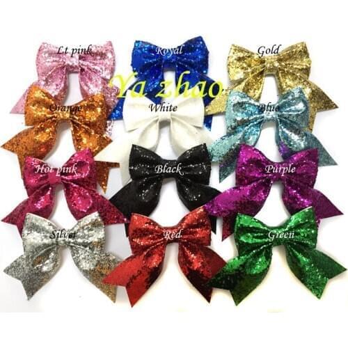 Cute Glitter Hair Bows Baby Girls Glitter Bow without Clips Boutique Faux Leather Bows, 48pcs/lot