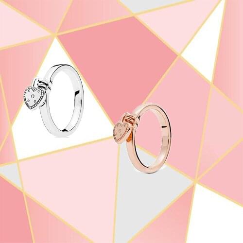 Fashionable 100% S925 Classic Rose Gold Love Lock Ring. Original Diy Jewelry, Suitable For Romantic Gifts For Girlfriend