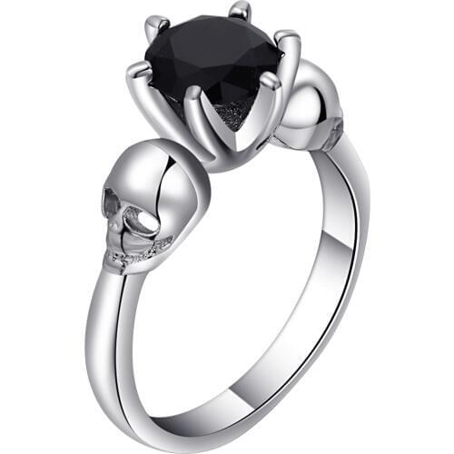 Fashion Trendy skull Vintage Wedding Rings For Women men white Gold Color black Zircon Crystal cheap Ring