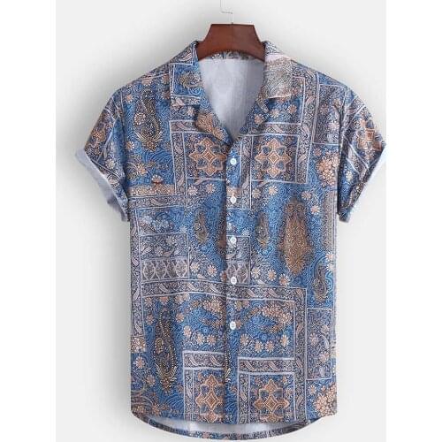 Mens Shirt Casual Lapel Print Short Sleeve Shirts Top Blouse Plus Size Hawaiian Shirt Vintage Clothes Shirts For Men Camisas