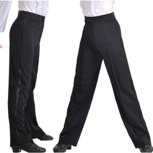 Black Satin Ribbon Side Boys Men Performance Latin Modern Ballroom Dance Pants