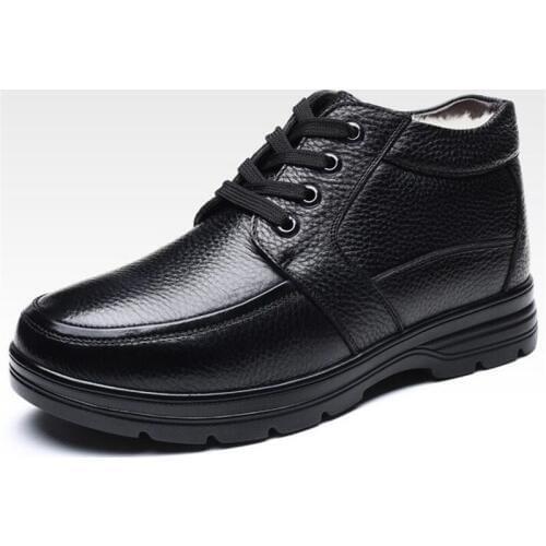 2019 New Men Winter Shoes Snow Boots Warm Shoes Casual Flat Non-slip Father Boots Genuine Leather Wool Snow Shoes Men Boots