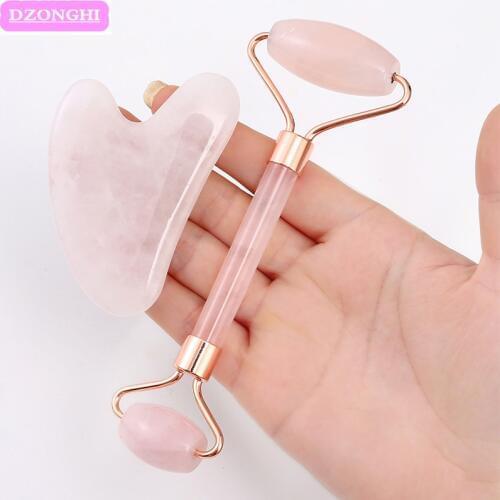 Jade Massage Roller Thin Face Massage Instrument to Strengthen Face Massage Tool Rose Stone Guasha Massage Beauty Care Set Box