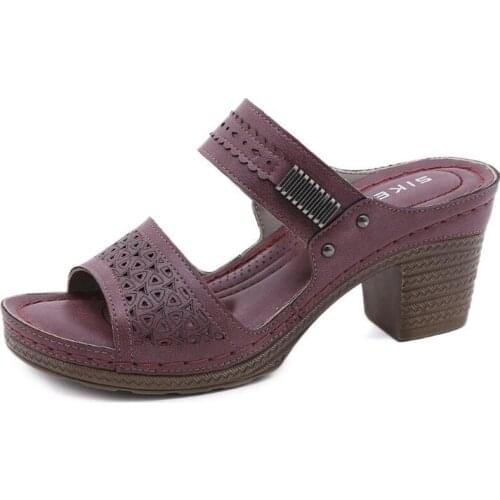 New Female Sandals fashion Summer Slippers Ladies High Heels Square Open Toe Slides Party Shoes Women Sandals for Women q263