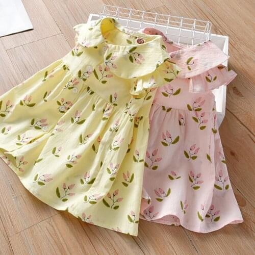 Baby Girls Short Sleeve Princess Dresses Summer Kids Floral Printed Dress Girl Pure Cotton Dress Children