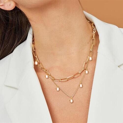 New Fashion Simple Jewelry Border White Crystal Multilayer Necklace Layer for Women Necklace Gift Wholesale