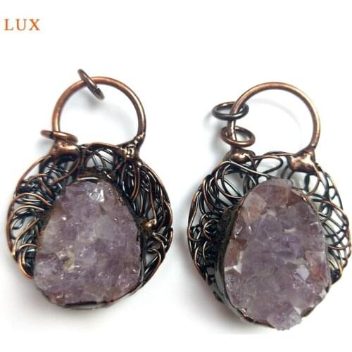 Natural Raw Stone Amethyst Pendant Healing Crystal Pendant Bronze Amethyst Pendant Healing Pendant For Necklace Designer Charms