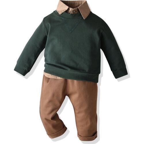 Spring Autumn Kids Boys Casual Clothes 3Pcs Sets Sweatshirt+Long Sleeve Shirt+Trouser Outfits Children Boy Clothes 6M-5T