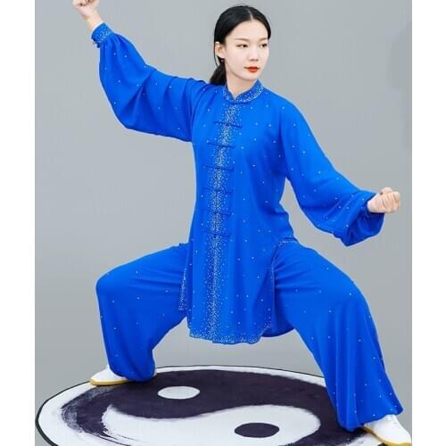 Blue Tai Chi Uniform Kung Fu Outfit Wushu Performance Costumes Chinese Warrior Costume Kungfu Taichi Morning Sprots TA2071