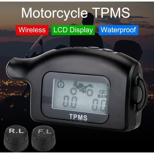 Motorcycle TPMS With 2 External Sensors LCD Display Tyre Temperature Wireless Motor Tire Pressure Monitoring Alarm System