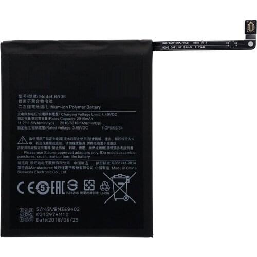 For Xiaomi Mi 6X BN36 Battery Replacement Large Capacity 2910mAh Back Up Bateria For Xiaomi Mi 6X BN36 Smart Phone