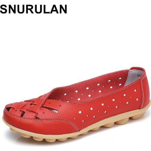 SNURULANHot women flatshoes plus size shoes35-44women loafers women hollow flat shoes genuine leather shoes female casual loafer