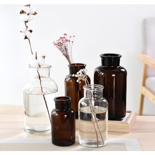 Glass Vase Home Small Hydroponic Plant Glass Bottle Living Room Decoration Dried Flower Decoration Transparent Flower Vase