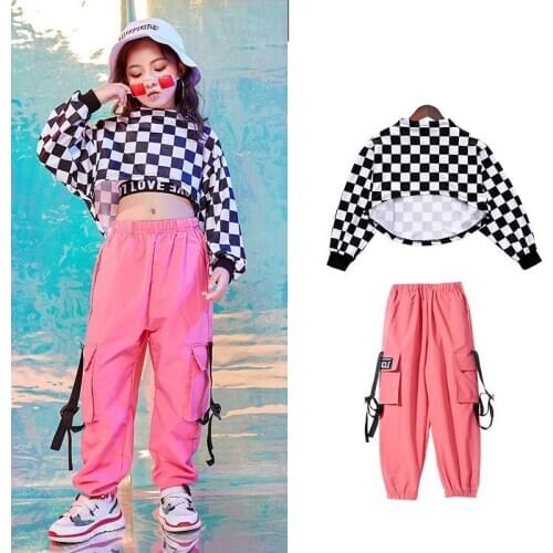 Kids Hip Hop Dancing Clothes For Girls Sweatshirt Croped Tops Tactical Cargo Pants Jazz Dance Costumes Clothing Stage Outfits