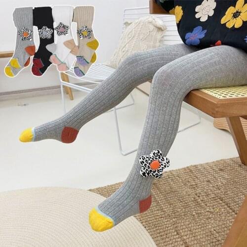 Spring New Cute Milk Florets Baby Girl Printing Clothes Autumn Knitted Children Pantyhose Cotton Double Needle Tights for Girls
