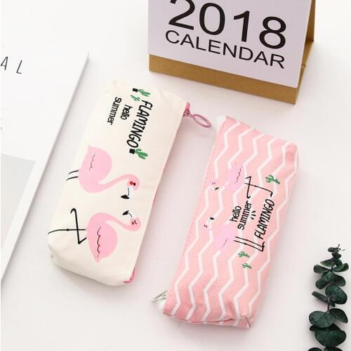 UHOO Cute Korean female student Flamingo canvas bag simple small fresh bulk wholesale stationery bag zipper