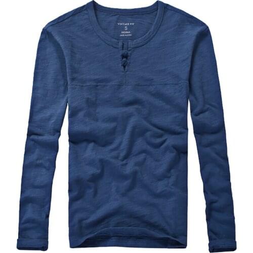 2021 Spring Fashion Vintage Slub Cotton Mens Long Sleeve T Shirts Chinese Style Tops T-shirt Slim Fit Tee