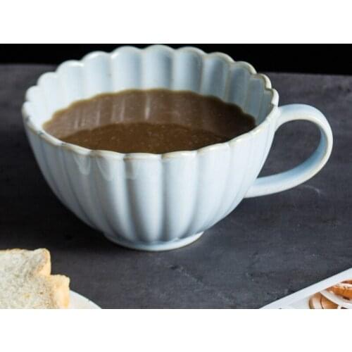 Vintage Ceramic Chrysanthemum Shape Mug Personalized Coffee Tea Milk Drink Cups Japanese Kitchen Home Decor Soup Noodle Cup Bowl