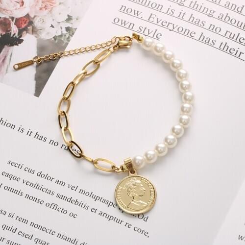 Jewelry European and American Popular JewelryTitanium Steel Gold Chain Link Bracelet for Women No Fade Pearl Fashion Wholesale