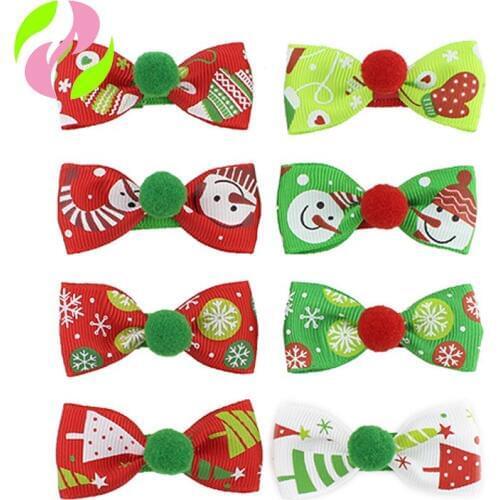 American Christmas Pet/childrens bow hairpin Christmas hairdressing ball waistband one-word clip manufacturers wholesale 30pcs