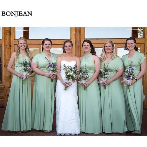 Green Bridesmaid Dress Chiffion Mismatched Formal Dress Multiway Wrap Sleeveless Long Bridesmaid Dresses Plus Size Custom Made