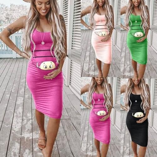 Womens Fashion Cute Baby Printed Pregnant Summer Sleeveless Maternity Dress Fashion maternity dresses in Maternity Dresses