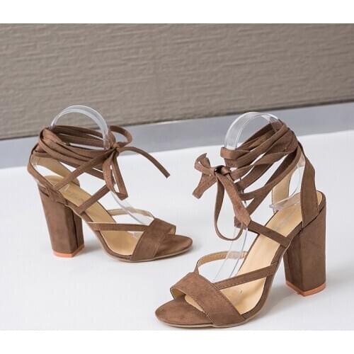 Europe and the United States of America 2020 Foreign fashion fresh temperament female solid color thick heel high heel sandals