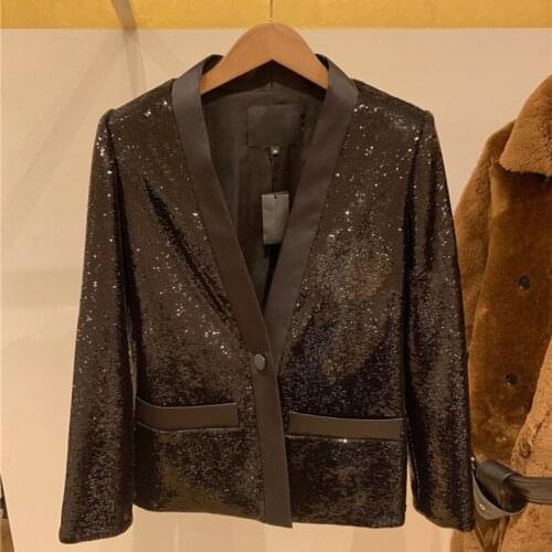 Patads light luxury French single suit autumn winter Sequin fashion commuter casual womens coat ve00112